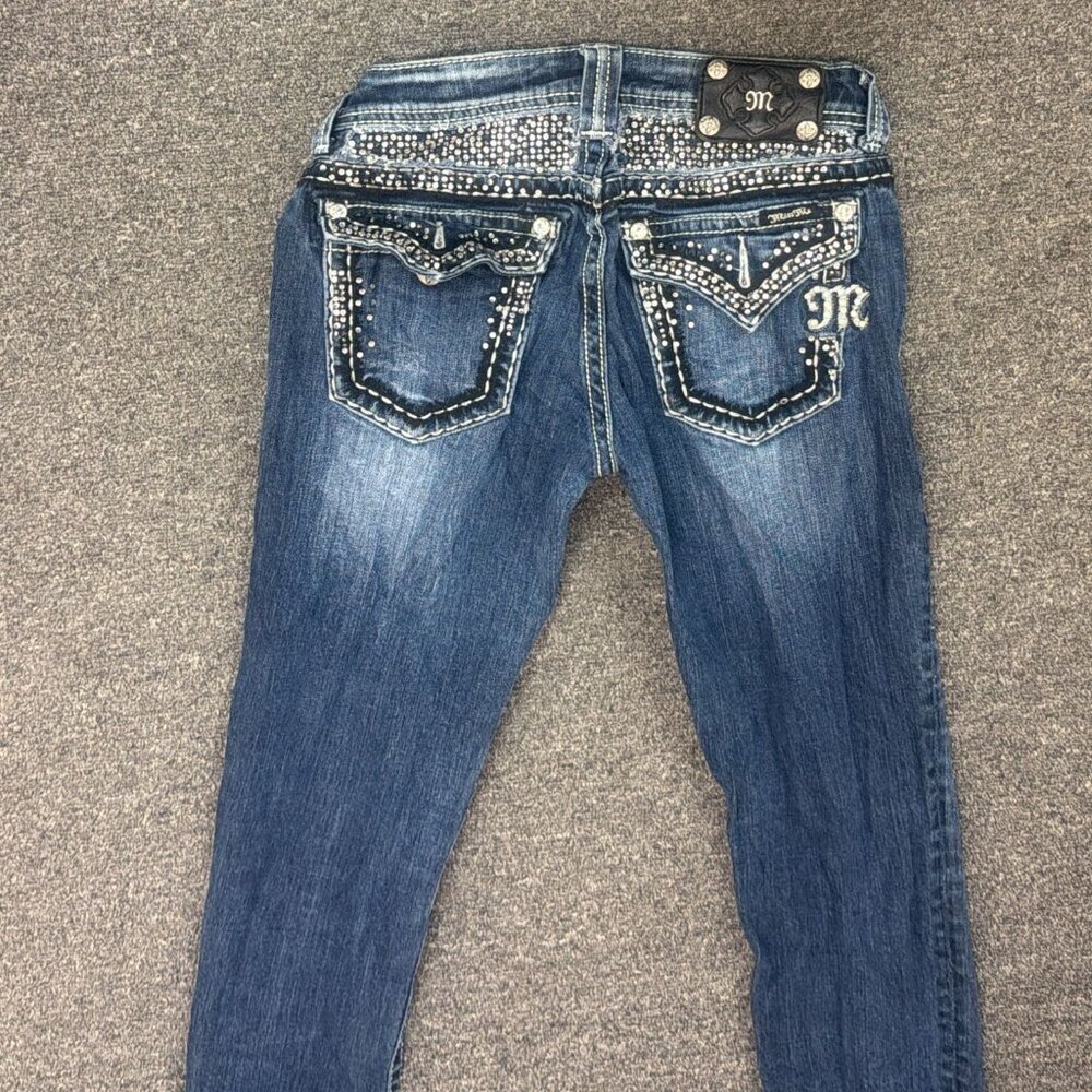 Miss Me Skinny Jeans Womens 28 Bling Rhinestone Flap Pockets Dark Wash Y2K Style